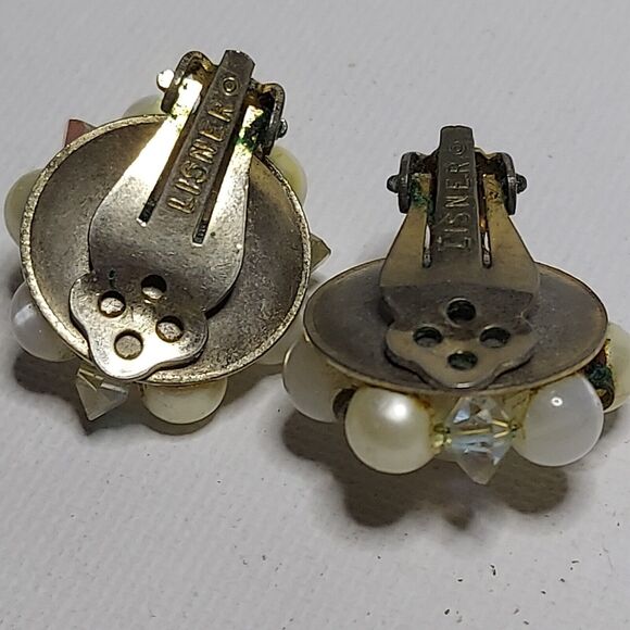 Vintage Lisner Faux Pearl Earrings Clip-on 3/4" - Picture 4 of 4